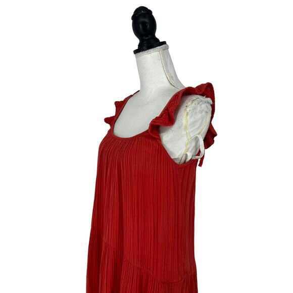 Xirena Rumer Scoop Neck Flutter Sleeve Gauze Tiered Midi Dress in Paprika - Picture 7 of 14